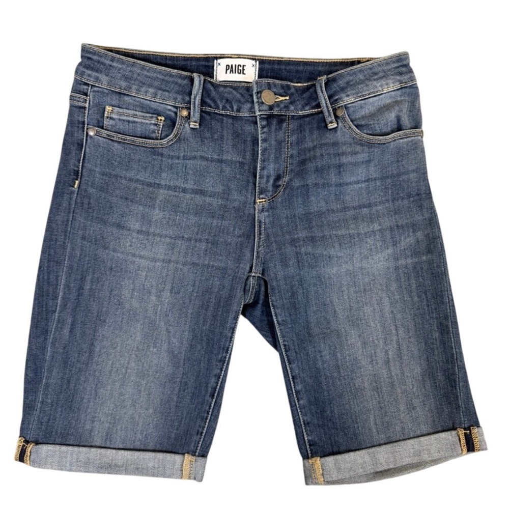Paige Denim Co Medium Wash Cuffed Bermuda Jean Shorts 28